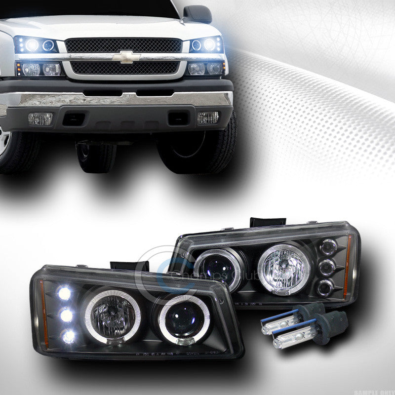 8000K HID XENON W/BLK LED HALO PROJECTOR HEAD LIGHTS LAMP 03-06 CHEVY SILVERADO