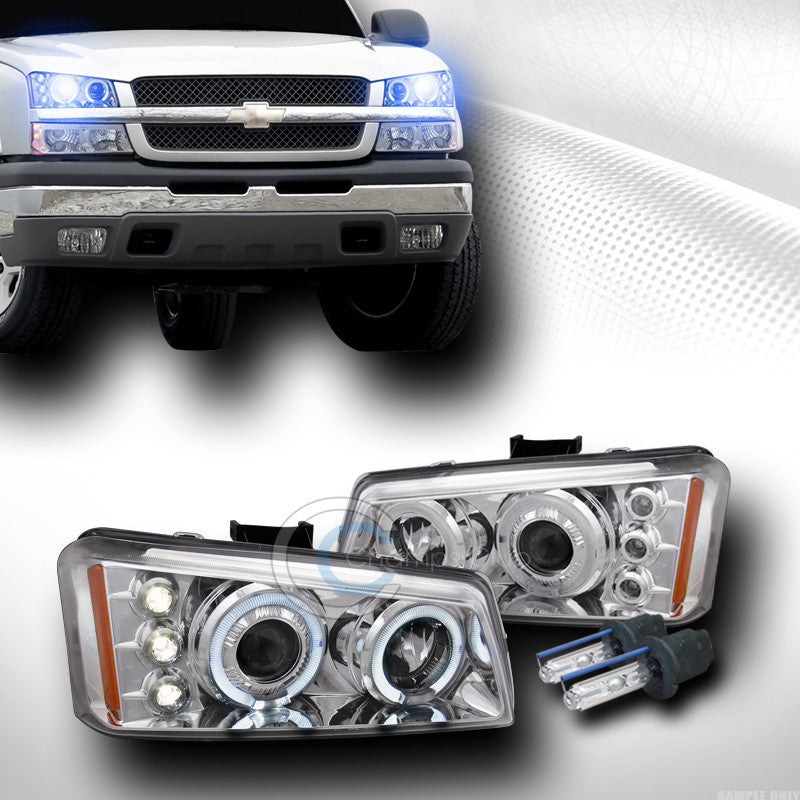 10000K HID XENON+CHROME LED HALO PROJECTOR HEAD LIGHTS 2003-2006 CHEVY SILVERADO