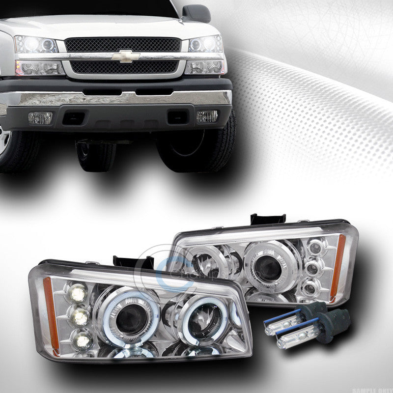 6000K HID W/CHROME DRL LED HALO PROJECTOR HEAD LIGHTS 2003-2006 CHEVY SILVERADO