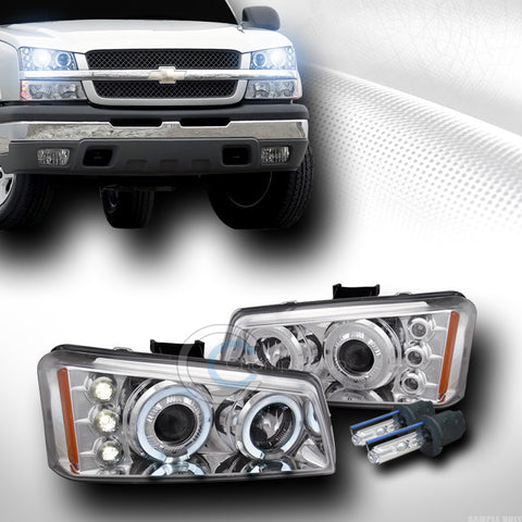 8000K HID W/CHROME DRL LED HALO PROJECTOR HEAD LIGHTS 2003-2006 CHEVY SILVERADO