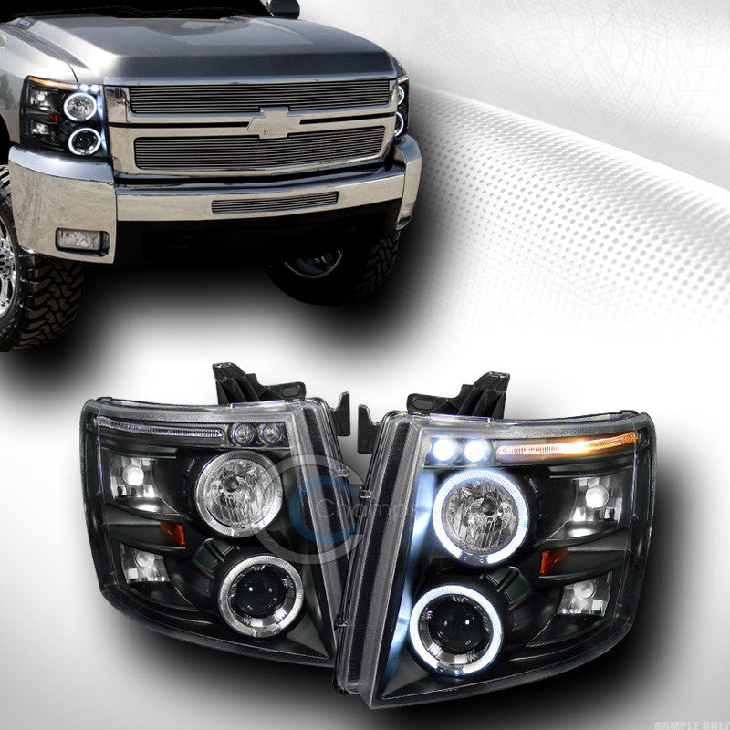 BLACK DRL LED 2*HALO RIMS PROJECTOR HEAD LIGHTS SIGNAL 2007-2014 CHEVY SILVERADO