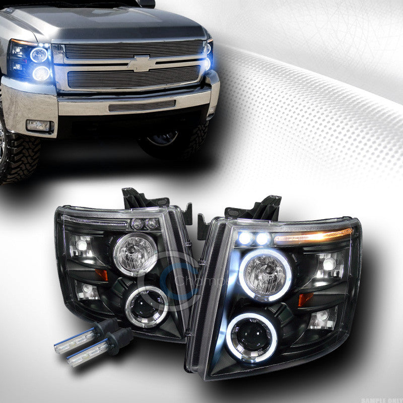 10000K HID XENON BLK DRL LED HALO PROJECTOR HEAD LIGHT 2007-2014 CHEVY SILVERADO