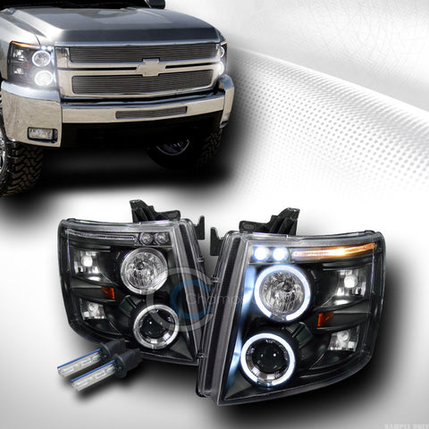 6000K HID XENON BLK DRL LED HALO PROJECTOR HEAD LIGHT 2007-2014 CHEVY SILVERADO