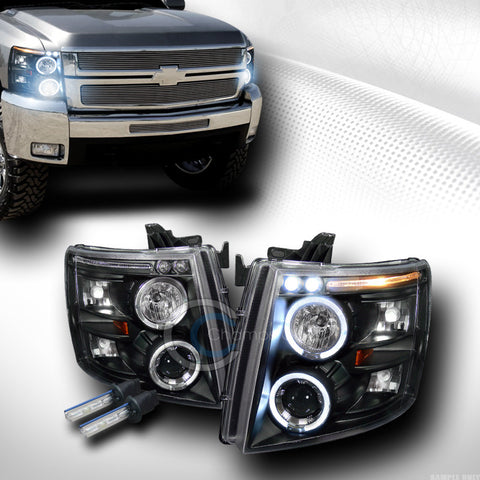8000K HID XENON BLK DRL LED HALO PROJECTOR HEAD LIGHT 2007-2014 CHEVY SILVERADO