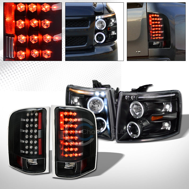 BLK HALO PROJECTOR HEAD LIGHTS SIGNAL A JY+LED TAIL LAMPS AW 2007-2014 SILVERADO