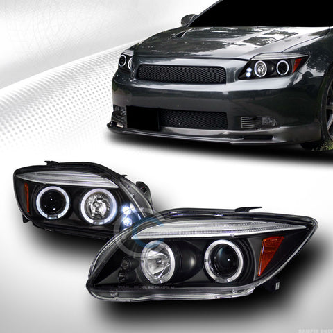 BLK DRL LED DUAL HALO RIMS PROJECTOR HEAD LIGHTS LAMPS SIGNAL 2004-2010 SCION TC