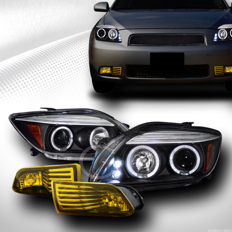BLK LED HALO PROJECTOR HEAD LIGHT SIGNAL+BUMPER FOG YELLOW PT 2004-2010 SCION TC
