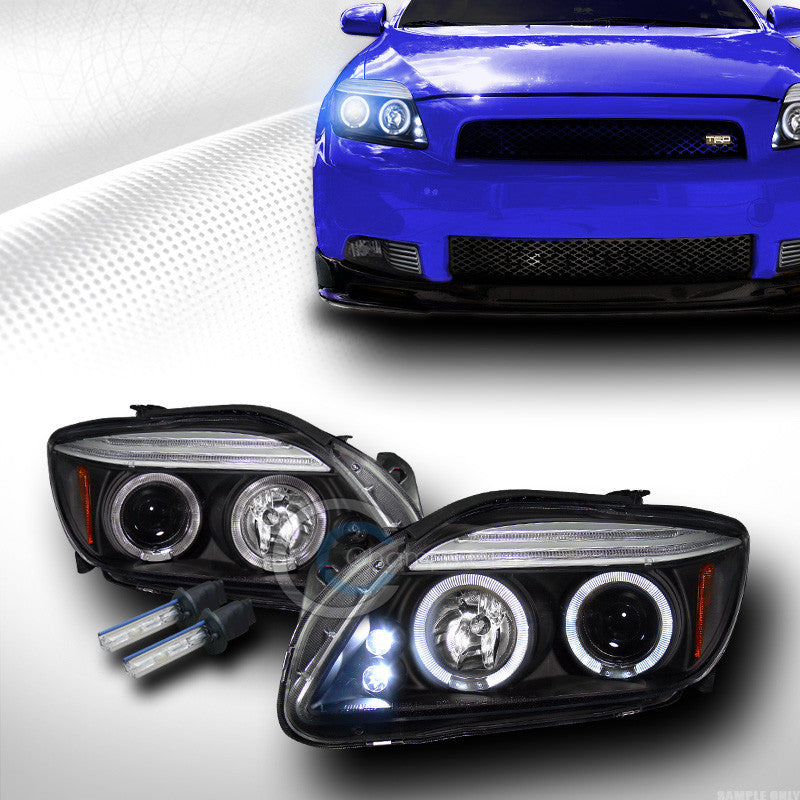 10000K HID XENON BLK DRL LED HALO PROJECTOR HEAD LIGHTS LAMPS 2004-2010 SCION TC