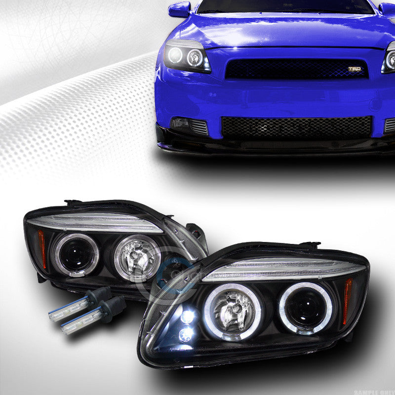 6000K HID XENON BLK DRL LED HALO PROJECTOR HEAD LIGHTS LAMPS 2004-2010 SCION TC