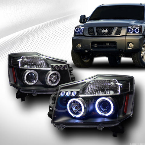 BLK DRL LED DUAL HALO PROJECTOR HEAD LIGHTS LAMPS FOR 04-15 NISSAN TITAN ARMADA