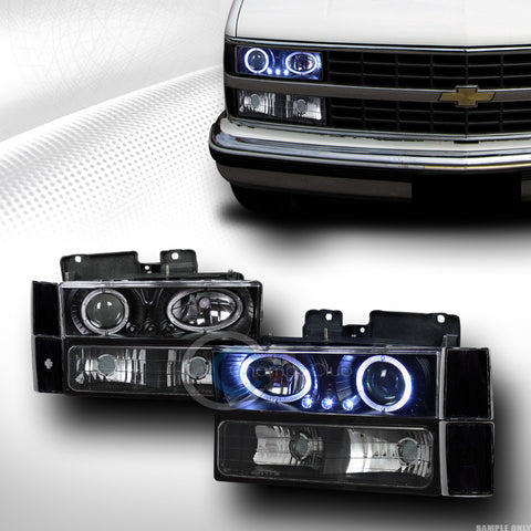 BLACK LED HALO PROJECTOR HEAD LIGHT+SIGNAL BUMPER+CORNER 88-93 CHEVY/GMC C10 C/K