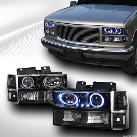 BLK LED HALO PROJECTOR HEAD LIGHTS+SIGNAL BUMPER+CORNER 94-00 GMC C10 C/K PICKUP