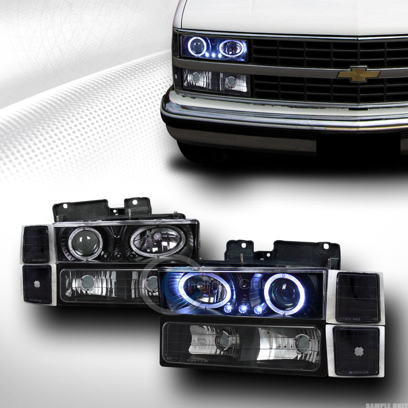 BLK LED HALO PROJECTOR HEAD LIGHTS+SIGNAL BUMPER+CORNER LAMP 94-00 CHEVY C10 C/K
