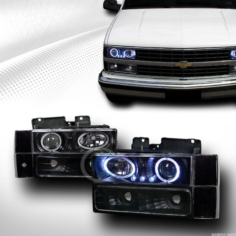 BLK LED HALO PROJECTOR HEAD LIGHT+BUMPER+CORNER K2 88-93 CHEVY/GMC C10 TRUCK/SUV