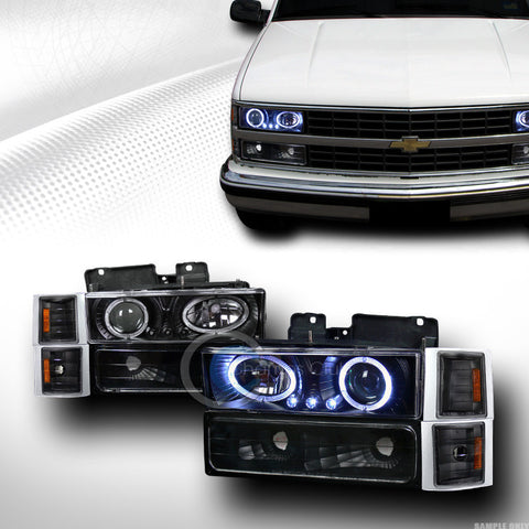 BLK LED PROJECTOR HEAD LIGHTS+BUMPER+CORNER AM K2 94-99 CHEVY C10 C/K TRUCK/SUV