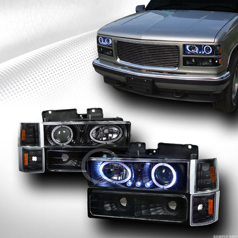 BLK LED PROJECTOR HEAD LIGHTS+BUMPER+CORNER AMBER K2 94-99 GMC C10 C/K TRUCK/SUV
