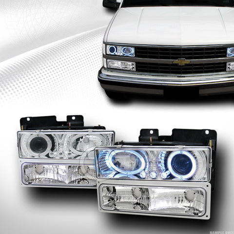 CHROME LED HALO PROJECTOR HEAD LIGHTS+BUMPER DY 88+ CHEVY/GMC C10 C/K TRUCK/SUV