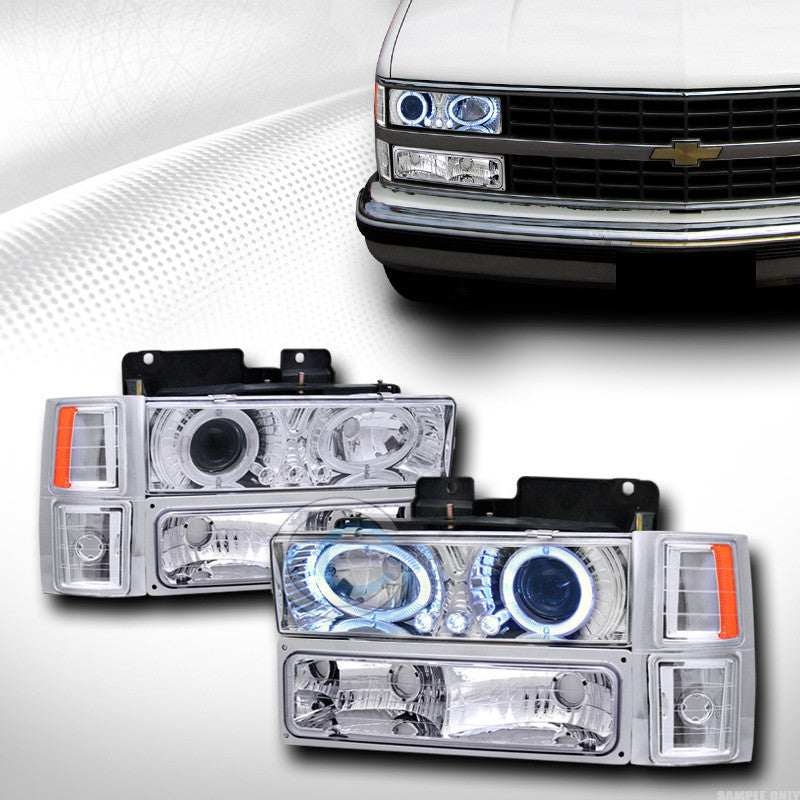 CHROME LED HALO PROJECTOR HEAD LIGHT+SIGNAL BUMPER+CORNER AM 94-00 CHEVY C10 SUV