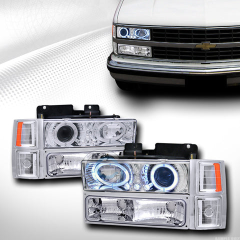 CHROME LED HALO PROJECTOR HEAD LIGHT+SIGNAL BUMPER+CORNER AM 94-00 CHEVY C10 SUV