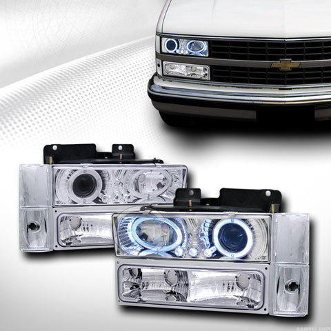 CHROME LED HALO PROJECTOR HEAD LIGHTS+BUMPER+CORNER 88-93 CHEVY/GMC C10 CK TRUCK