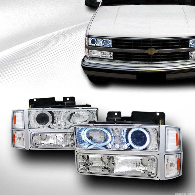 CHROME LED PROJECTOR HEAD LIGHTS+BUMPER DY+CORNER AM 94-99 CHEVY C10 TRUCK/SUV