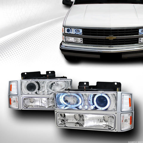CHROME LED PROJECTOR HEAD LIGHTS+BUMPER DY+CORNER AM 94-99 CHEVY C10 TRUCK/SUV