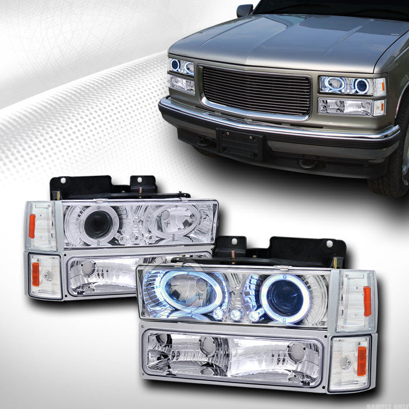 EURO LED HALO PROJECTOR HEAD LIGHTS+SIGNAL BUMPER+CORNER AM 94-00 GMC C10 PICKUP