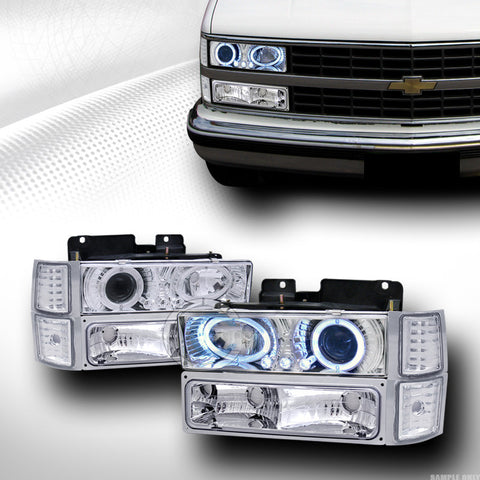 CHROME HALO LED PROJECTOR HEAD LIGHTS K2+BUMPER DY+CORNER YD 94-00 CHEVY C10 C/K