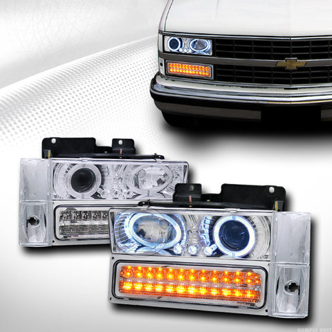 EURO HALO PROJECTOR HEAD LIGHTS W/LED BUMPER+CORNER 88-93 CHEVY/GMC C10 CK TRUCK