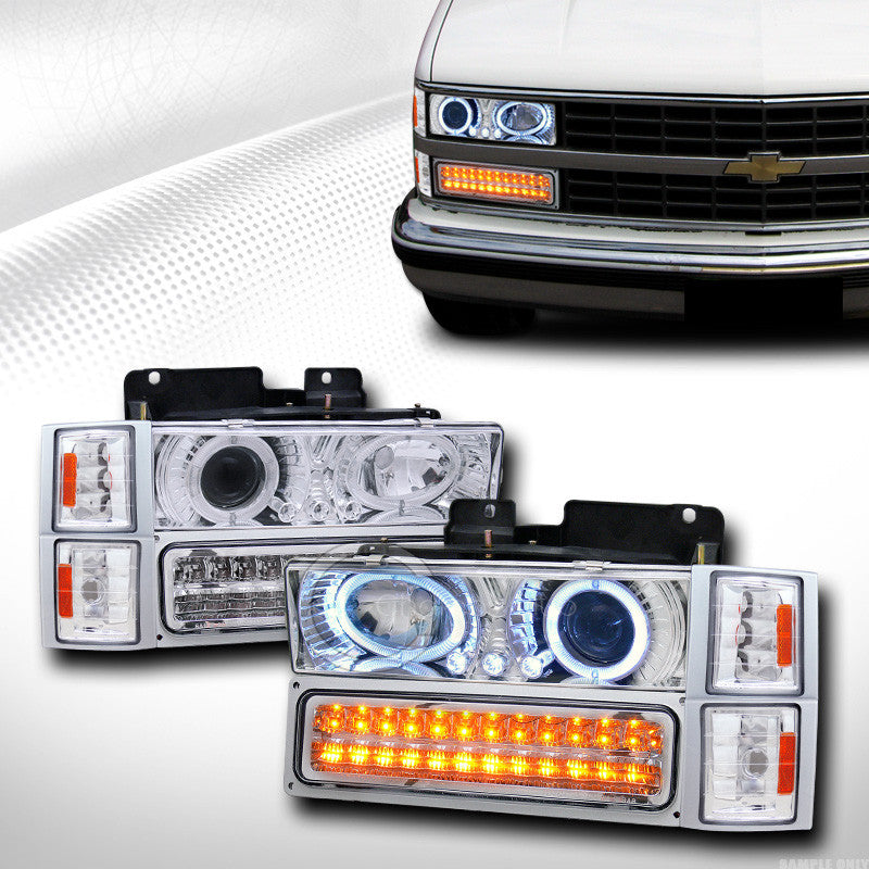 CHROME HALO PROJECTOR HEAD LIGHT+LED SIGNAL BUMPER+CORNER AM 94-00 CHEVY C10 SUV