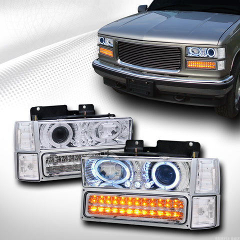 CHROME HALO PROJECTOR HEAD LIGHTS W/LED SIGNAL BUMPER+CORNER 94-00 GMC C10 TRUCK