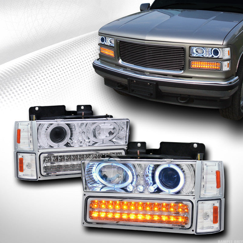 EURO HALO PROJECTOR HEAD LIGHT W/LED SIGNAL BUMPER+CORNER AM 94-00 GMC C10 TRUCK