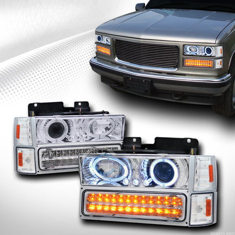 EURO HALO PROJECTOR HEAD LIGHT W/LED SIGNAL BUMPER+CORNER AM 94-00 GMC C10 TRUCK