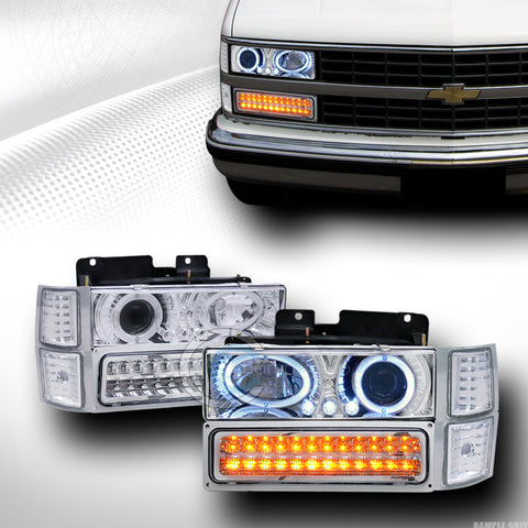 CHROME HALO PROJECTOR HEAD LIGHTS K2+LED BUMPER KS+CORNER YD 94-00 CHEVY C10 C/K