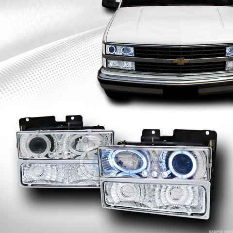 CHROME LED HALO PROJECTOR HEAD LIGHTS+BUMPER YD 88+ CHEVY/GMC C10 C/K TRUCK/SUV