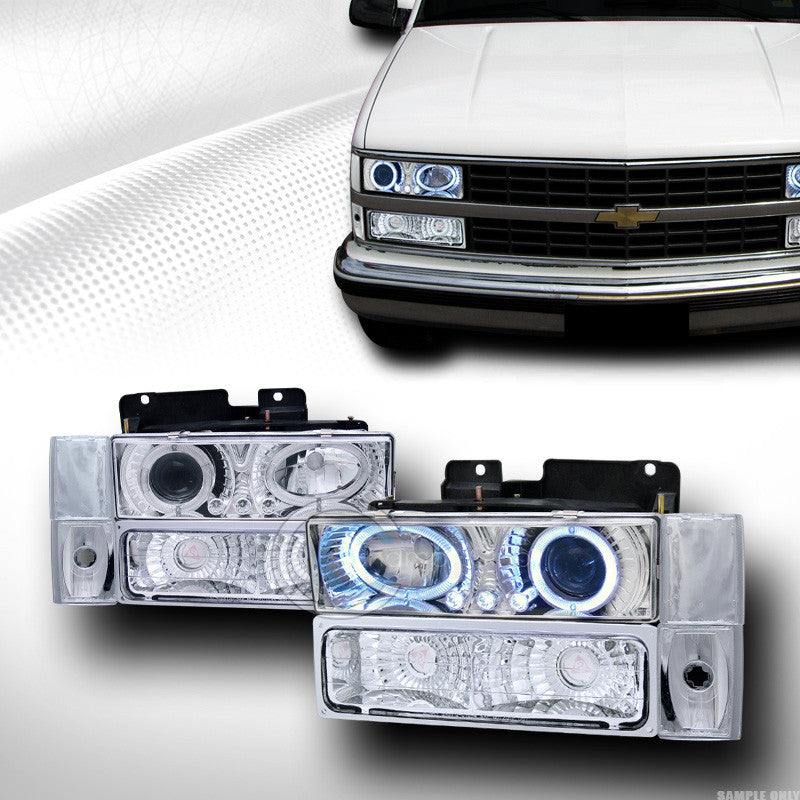 CHROME LED HALO PROJECTOR HEAD LIGHTS+BUMPER+CORNER K2 88+ CHEVY/GMC C10 SUV CK