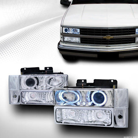 CHROME LED HALO PROJECTOR HEAD LIGHTS+BUMPER+CORNER K2 88+ CHEVY/GMC C10 SUV CK