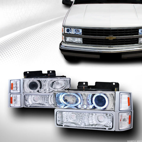 CHROME LED PROJECTOR HEAD LIGHTS+BUMPER YD+CORNER AM 94-99 CHEVY C10 TRUCK/SUV
