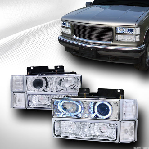CHROME DRL LED PROJECTOR HEAD LIGHTS+BUMPER+CORNER K2 94-99 GMC C10 CK TRUCK/SUV