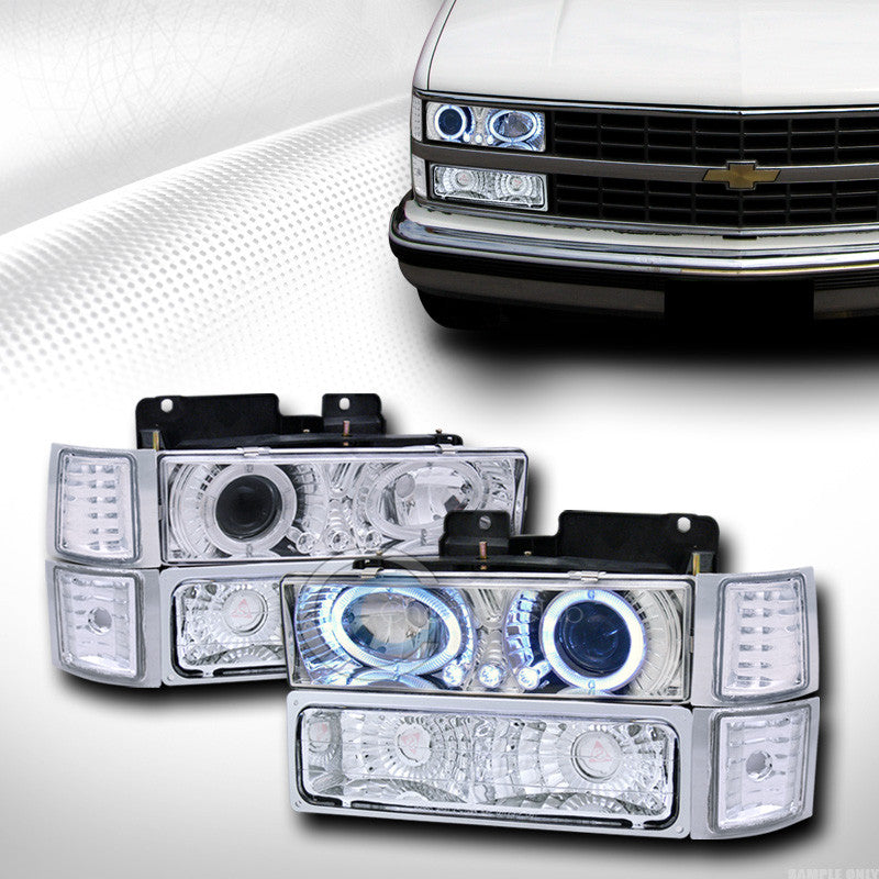 CHROME LED HALO PROJECTOR HEAD LIGHT+SIGNAL BUMPER+CORNER YD 94-00 CHEVY C10 SUV