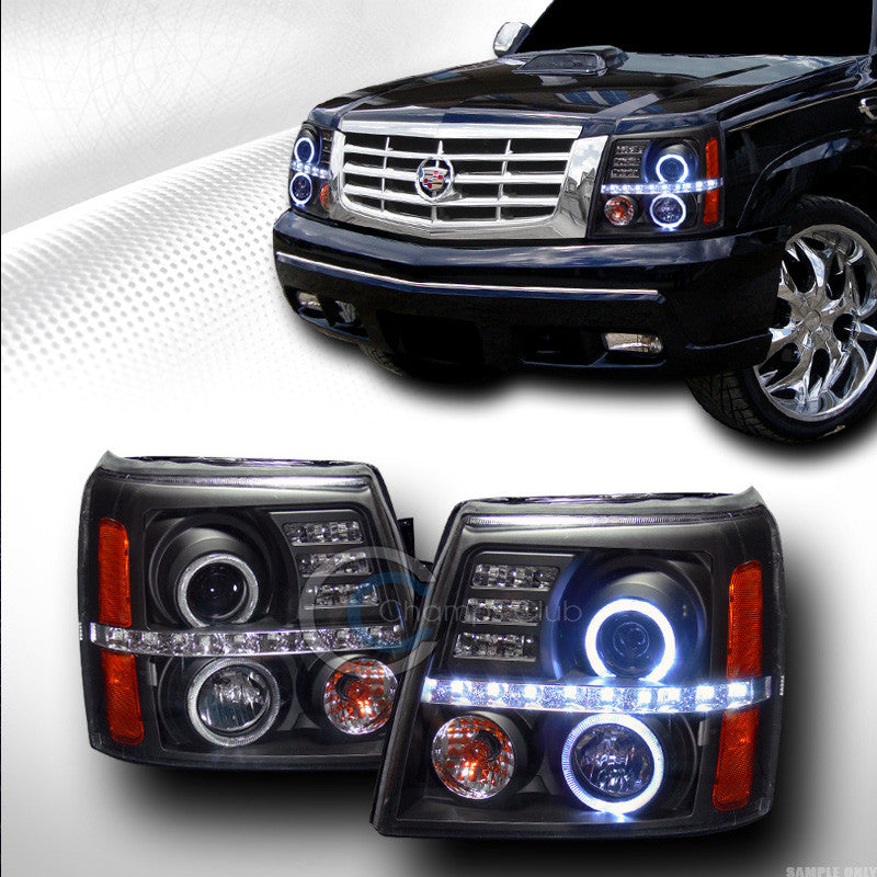 EURO BLK DRL HALO LED PROJECTOR HEAD LIGHTS SIGNAL AMBER 02-06 CADILLAC ESCALADE