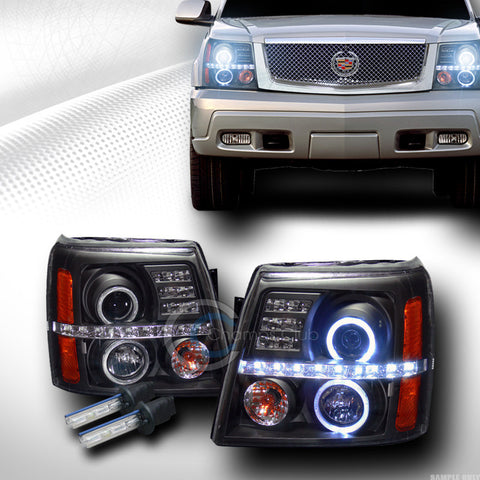 8000K HID XENON BLACK LED HALO PROJECTOR HEAD LIGHTS SIGNAL AMBER 02-06 ESCALADE