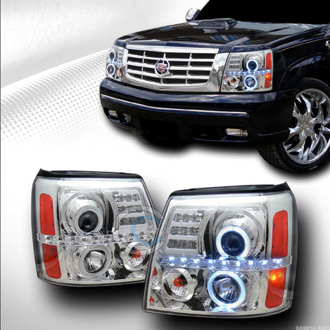 CHROME DRL HALO LED PROJECTOR HEAD LIGHTS SIGNAL AMBER 02-06 CADILLAC ESCALADE