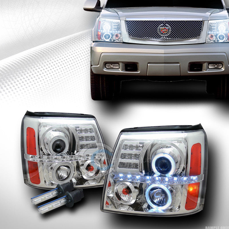 8000K HID XENON CHROME LED HALO PROJECTOR HEAD LIGHT SIGNAL AMBER 02-06 ESCALADE