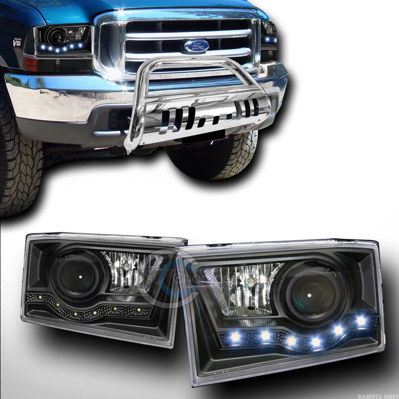 EURO BLACK DRL LED PROJECTOR HEAD LIGHTS LAMPS K2 99-04 FORD F250/F350 EXCURSION