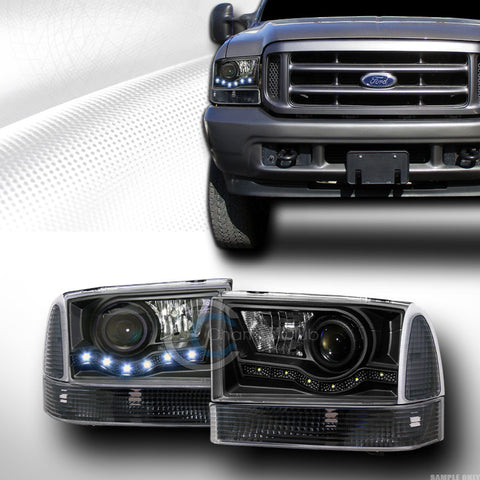 BLACK LED PROJECTOR HEADLIGHTS+PARKING CORNER LAMPS K2 1999-2004 F250/EXCURSION