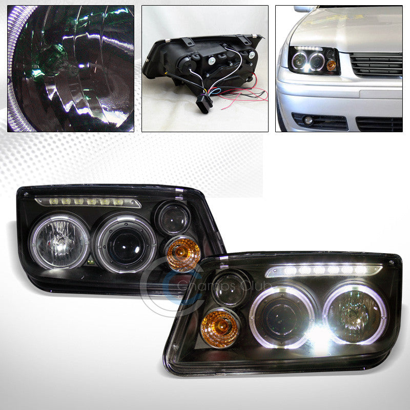 BLK HALO LED PROJECTOR HEAD LIGHTS PARKING SIGNAL+FOG K2 99-05 VW JETTA BORA MK4