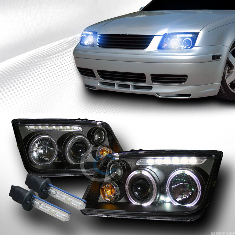 10000K HID XENON H1 BLK HALO LED PROJECTOR HEAD LIGHTS+FOG LAMPS 99-05 JETTA MK4