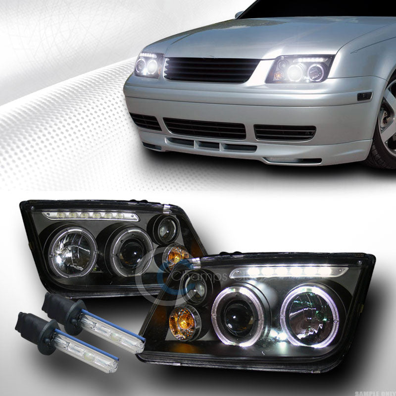 6000K HID XENON H1 BLK HALO LED PROJECTOR HEAD LIGHTS+FOG LAMPS 99-05 JETTA MK4