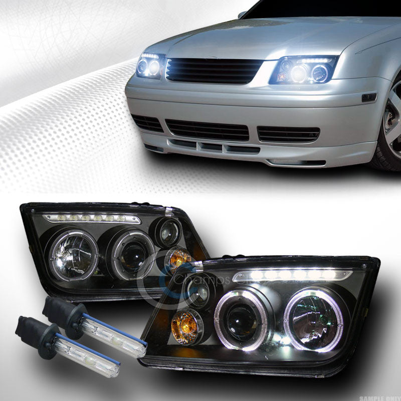 8000K HID XENON H1 BLK HALO LED PROJECTOR HEAD LIGHTS+FOG LAMPS 99-05 JETTA MK4